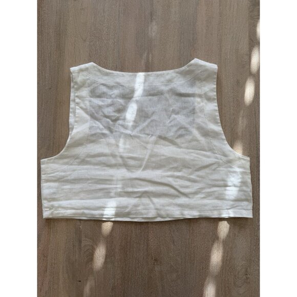 Posse Alice Crop Top 100% Linen in Beige Size Large Square Neck - Picture 4 of 7